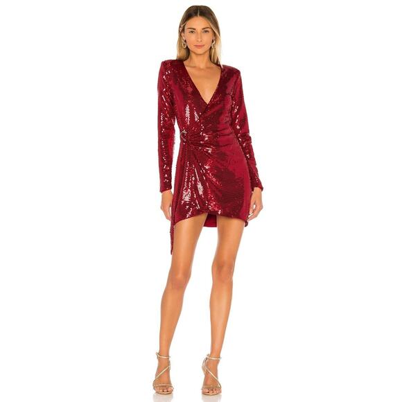 Lovers and Friends Linger Blazer Dress Wrapped Red Sequined V-Neck Size XS NEW! - Picture 1 of 13